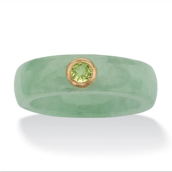 Jewelry - .56 TCW Round Genuine Peridot and Green Jade Ring in 14k Gold Sz 9.5